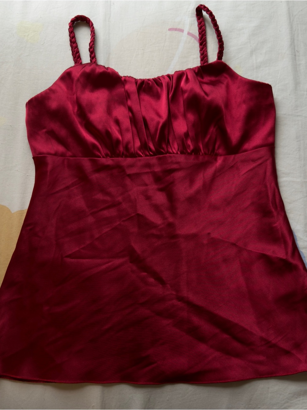 Braided-Strap Satin Cami Top in Burgundy